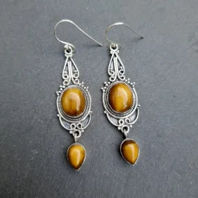 Bohemian Tigers Eye Long Dangle Earrings, E38TE