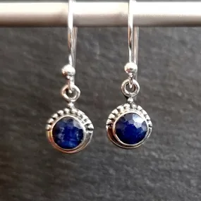 Boho Round 6mm Sapphire 925 Silver Earrings, E91S