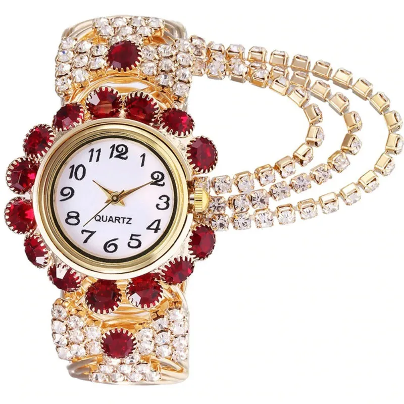 Brilliant Colorful Rhinestone Tassel Bejeweled Bracelets Quartz Watches