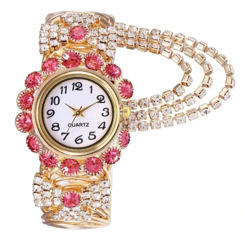 Brilliant Colorful Rhinestone Tassel Bejeweled Bracelets Quartz Watches