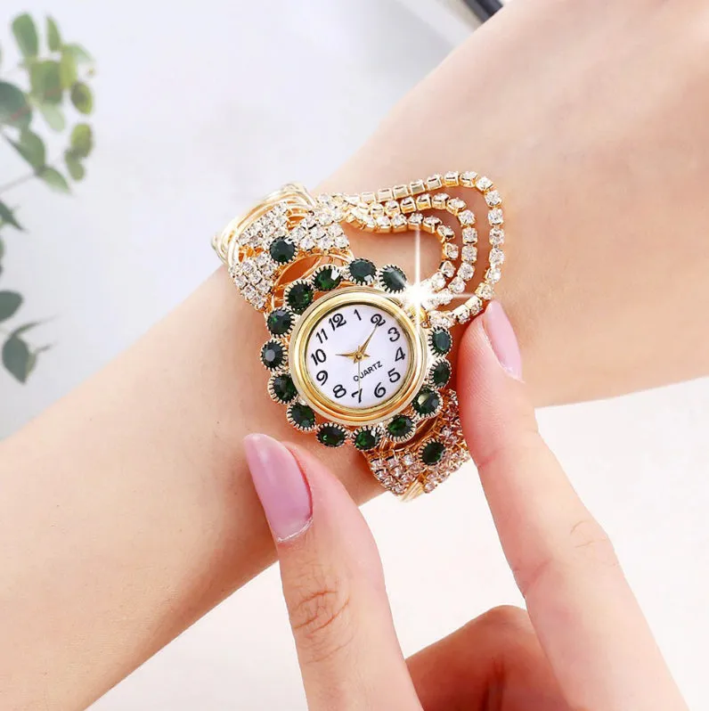 Brilliant Colorful Rhinestone Tassel Bejeweled Bracelets Quartz Watches