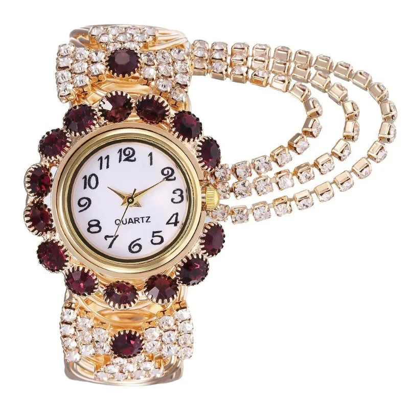 Brilliant Colorful Rhinestone Tassel Bejeweled Bracelets Quartz Watches