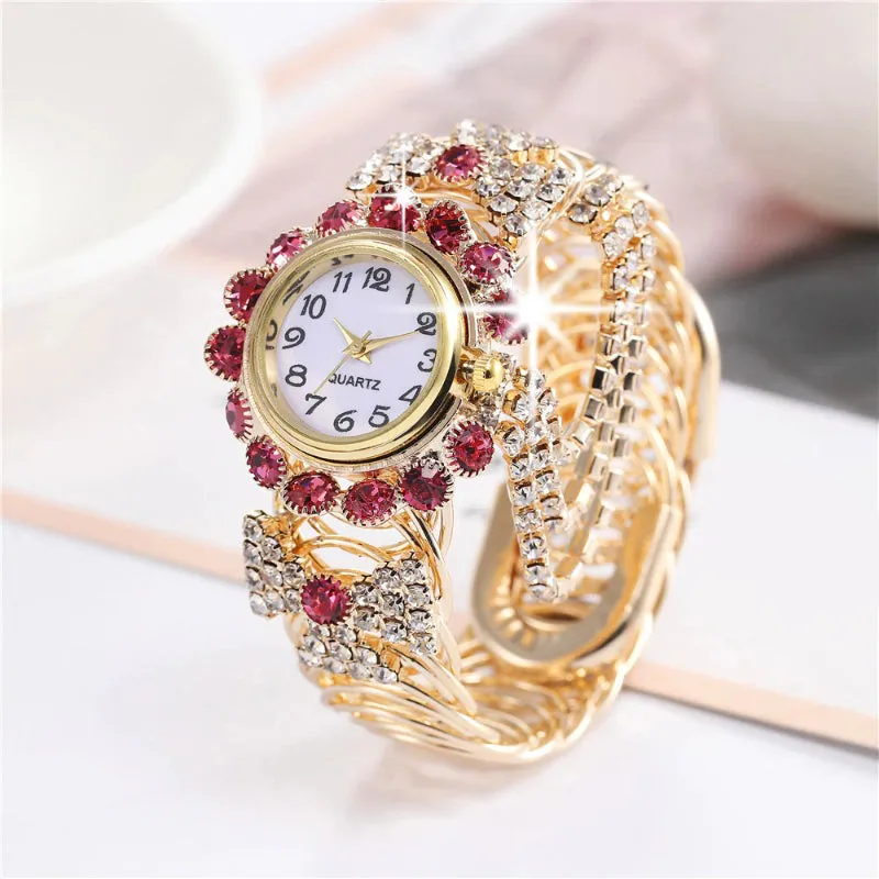 Brilliant Colorful Rhinestone Tassel Bejeweled Bracelets Quartz Watches