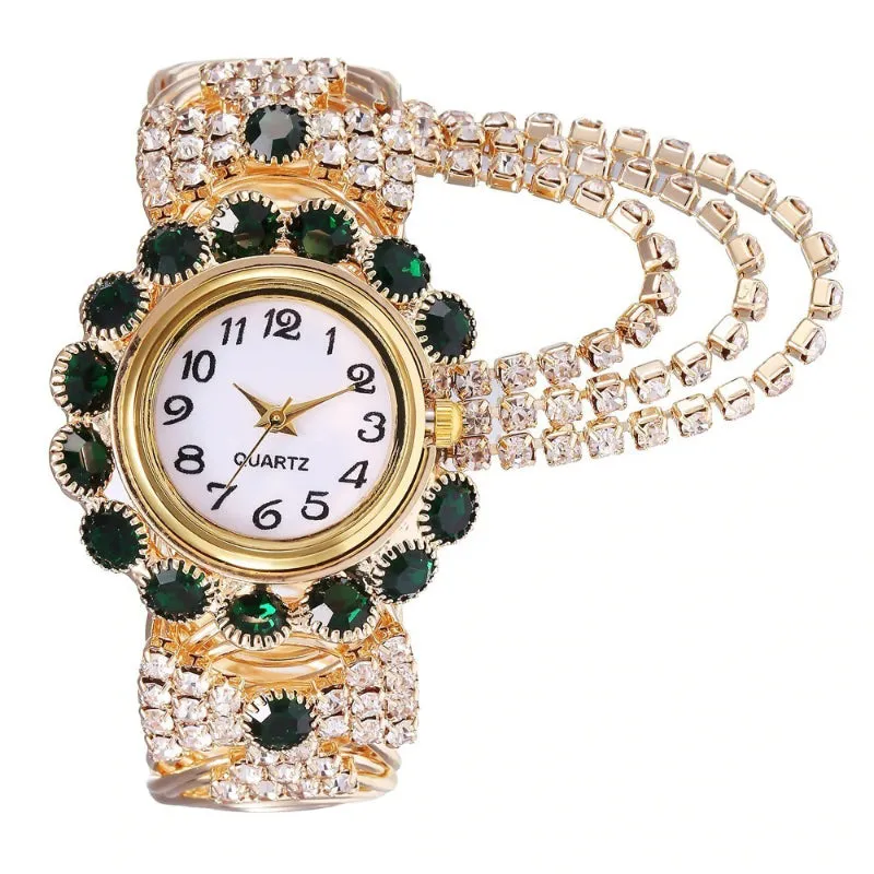 Brilliant Colorful Rhinestone Tassel Bejeweled Bracelets Quartz Watches