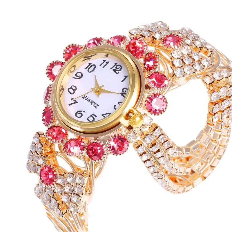 Brilliant Colorful Rhinestone Tassel Bejeweled Bracelets Quartz Watches