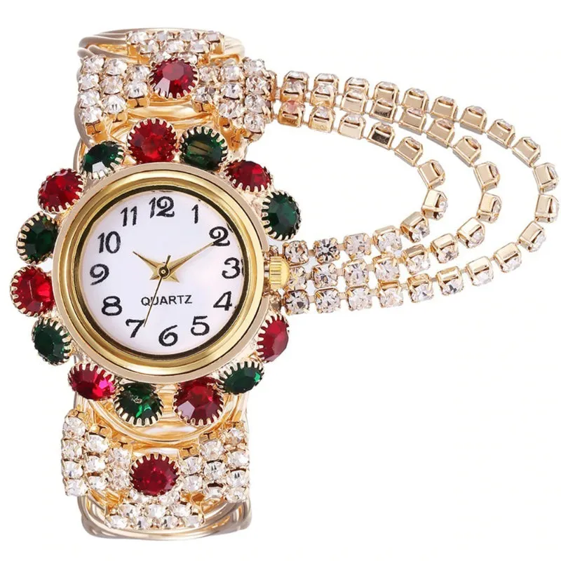 Brilliant Colorful Rhinestone Tassel Bejeweled Bracelets Quartz Watches