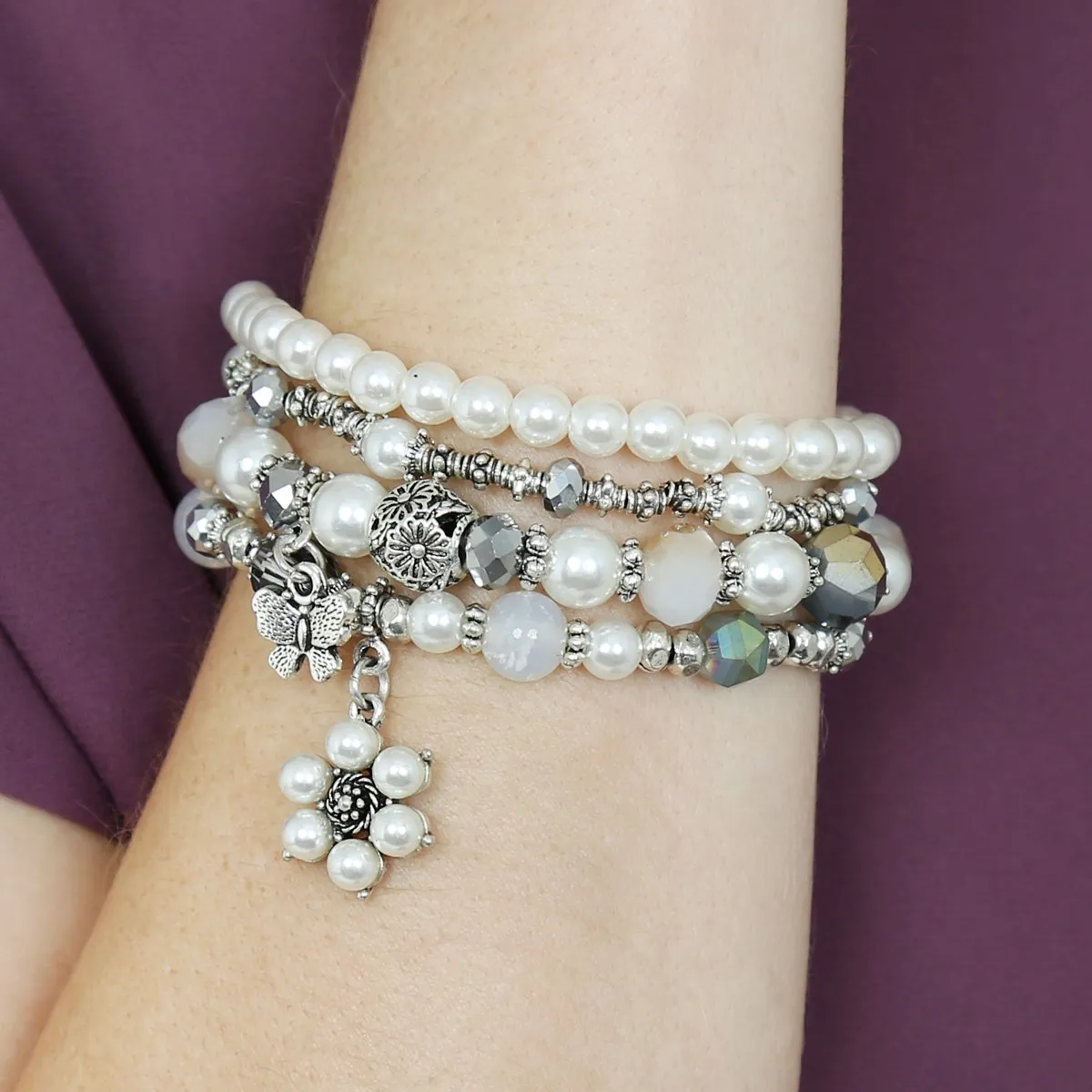 Butterfly Pearl Classy Stackable Bracelet