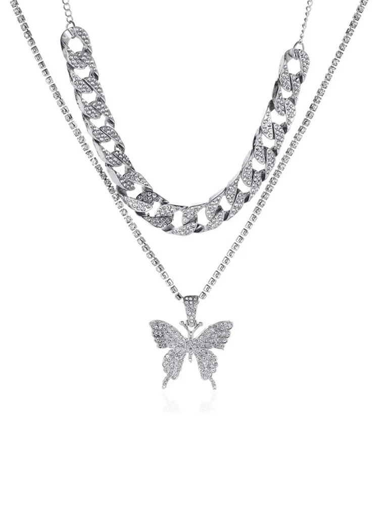 Butterfly Pendant Layered Necklaces