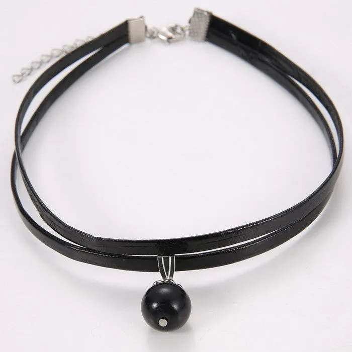 Celebrity Double Layer Black Imitation Leather Choker Necklace Gothic Adjustable Chain Charm Pendant Vintage Jewelry