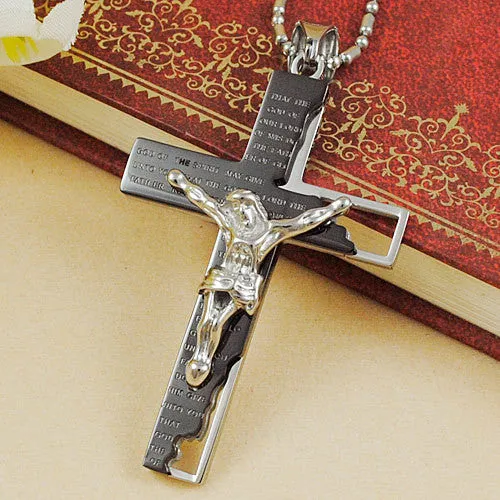 Classical Catholic Church Stainless Steel Jesus Cross Necklace Religion Crucifix Pendant Jewelry For Men&Women