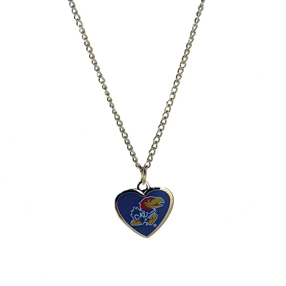 Cleanlapsports NCAA Kansas Jayhawks Team Logo Heart Shaped Pendant Necklace Charm Gift