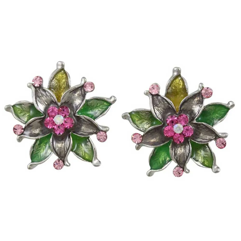 Colorful Enamel and Crystal Flower Pierced Earring - RSN690E