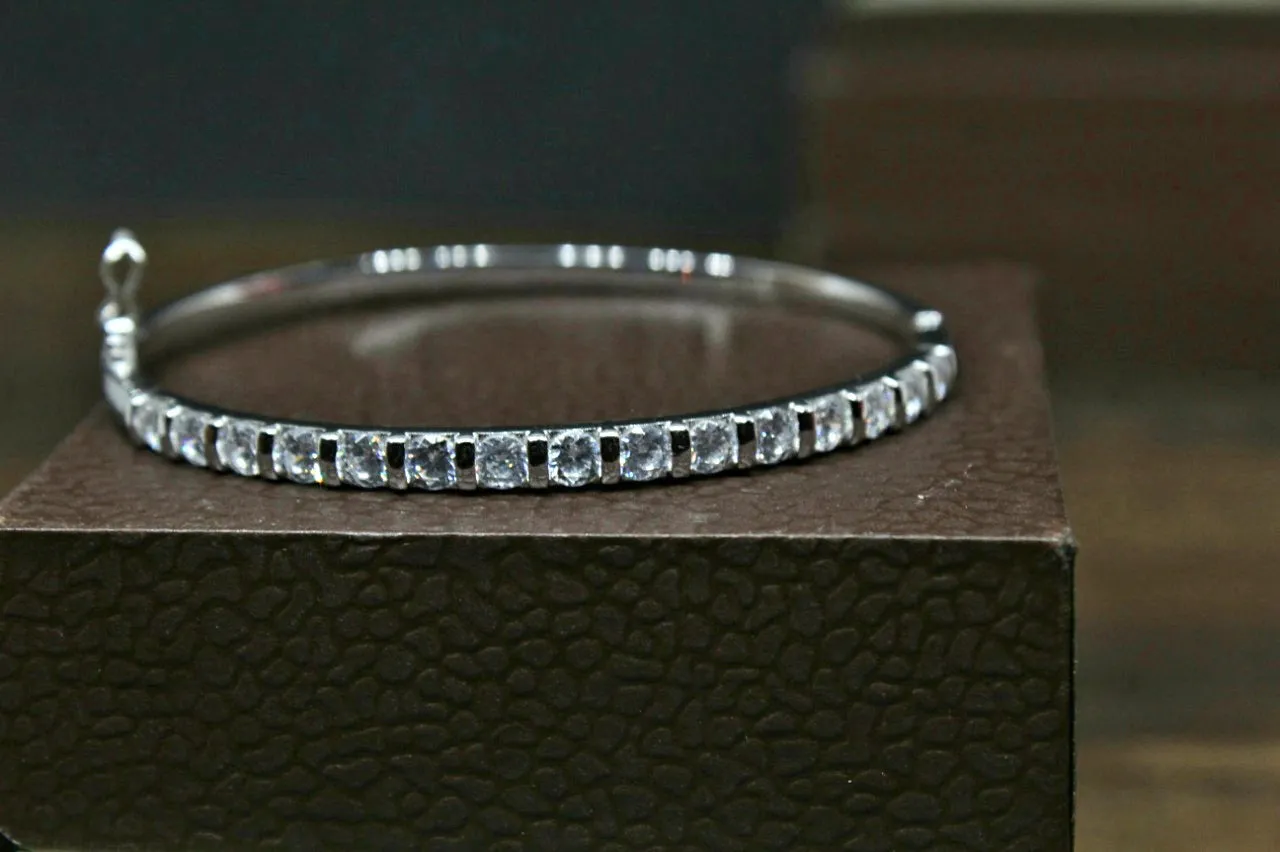 Cubic Zirconia Sterling Silver Cz openable  bracelet for women and girls