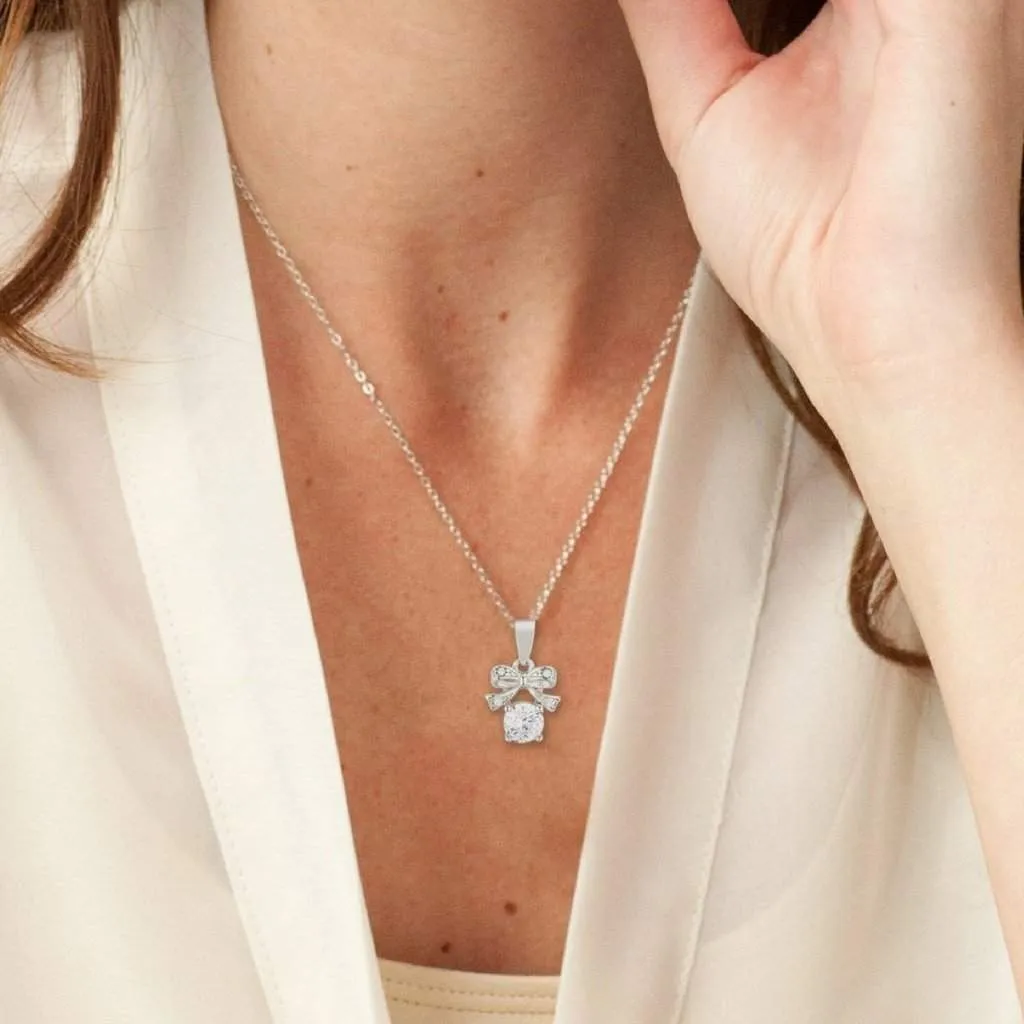 CZ Stone and Bow Pendant Necklace