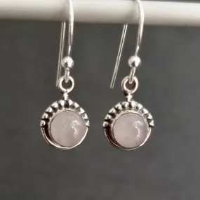 Dainty Boho Round 6mm Rose Quartz 925 Silver Earrings, E91RQ