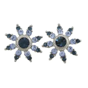 Dark and Light Blue Crystal Flower Clip Earring - REC828C