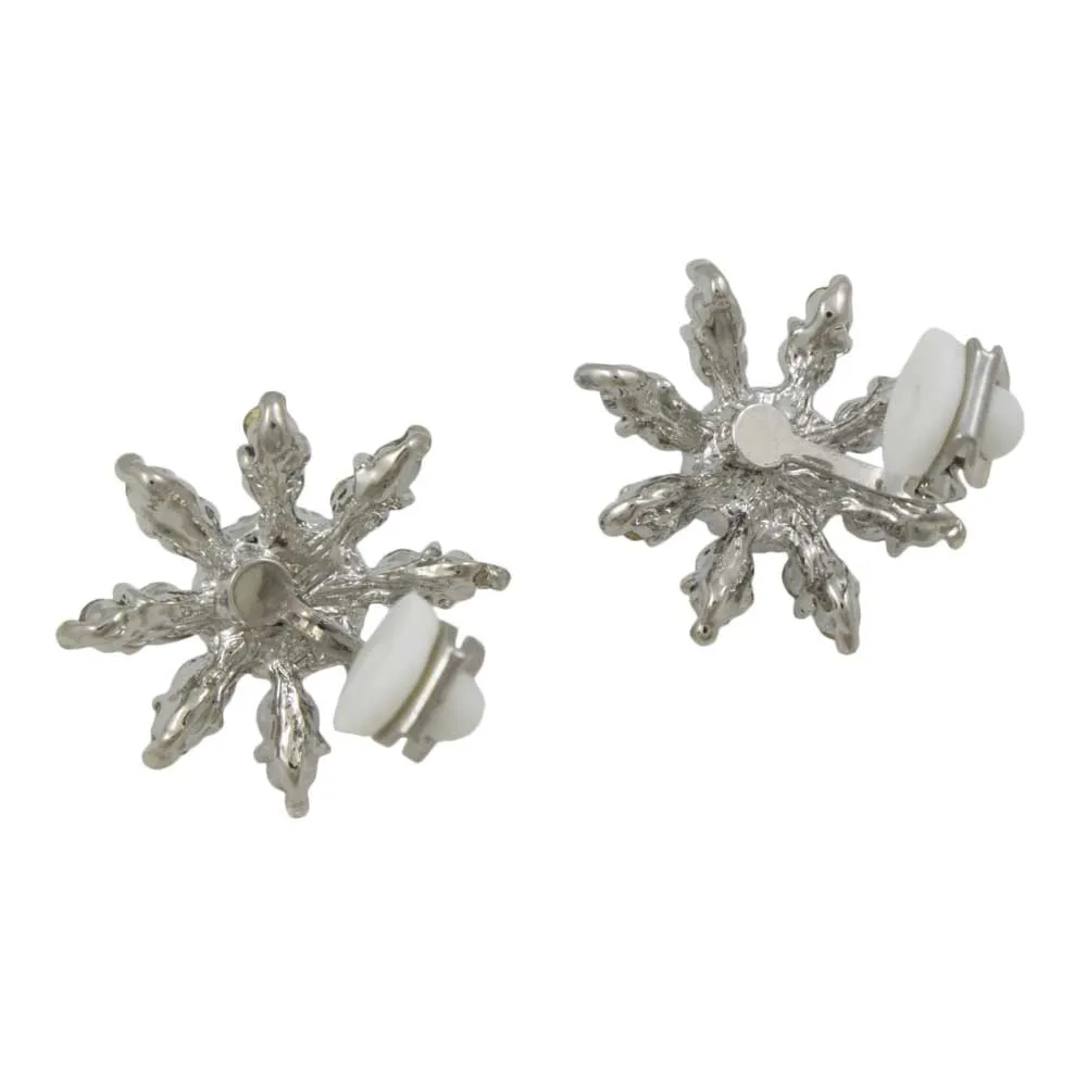 Dark and Light Blue Crystal Flower Clip Earring - REC828C