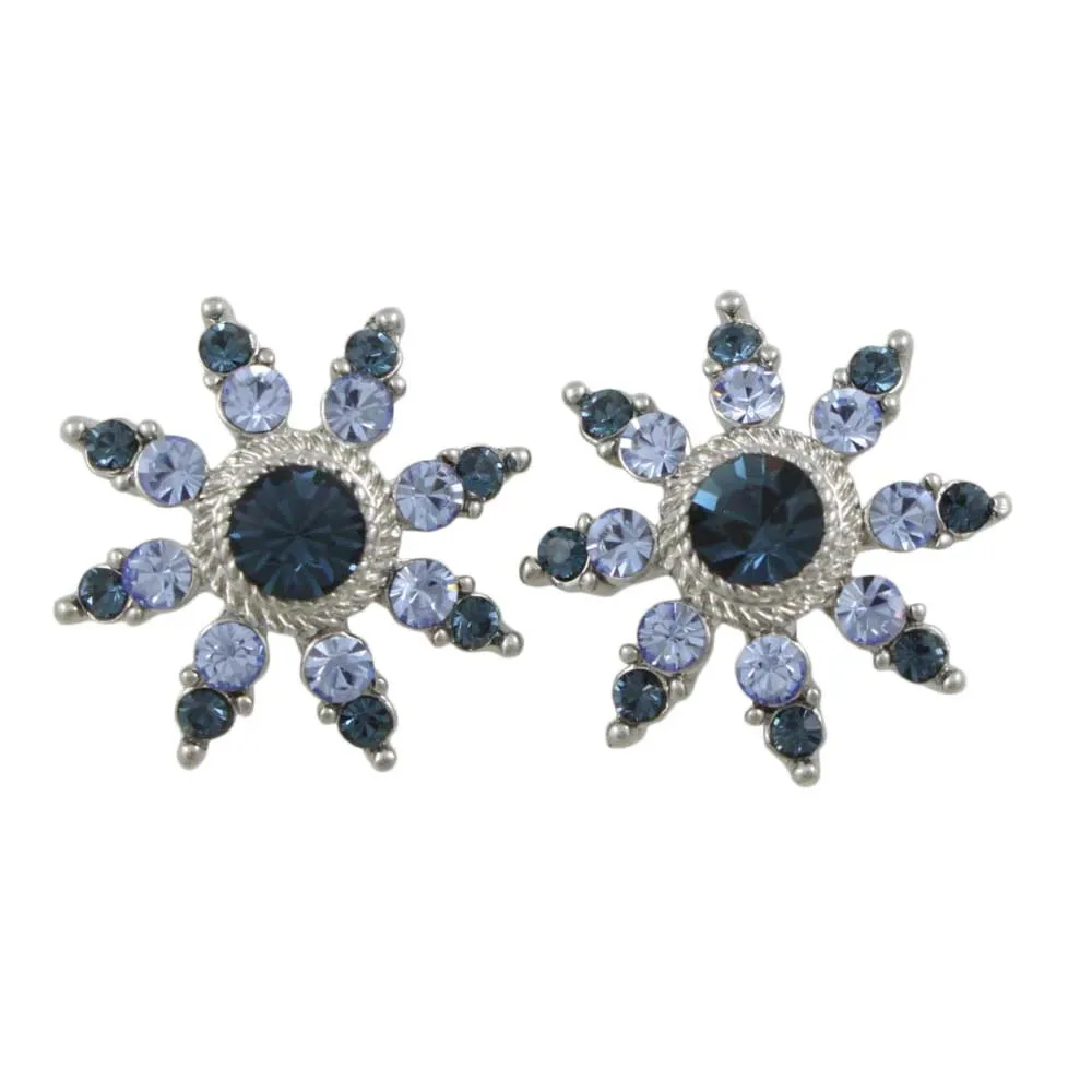 Dark and Light Blue Crystal Flower Clip Earring - REC828C