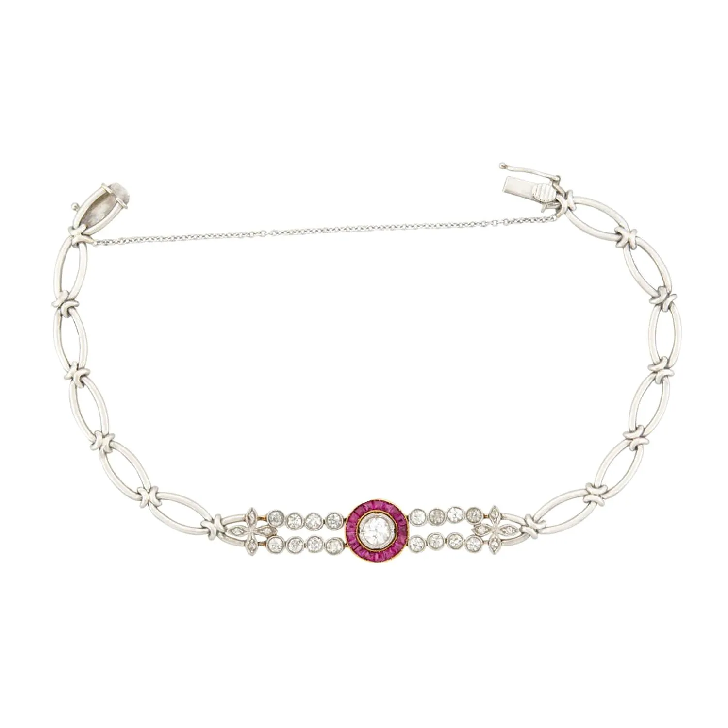 Edwardian 18k/Platinum Diamond and Ruby Halo Bracelet