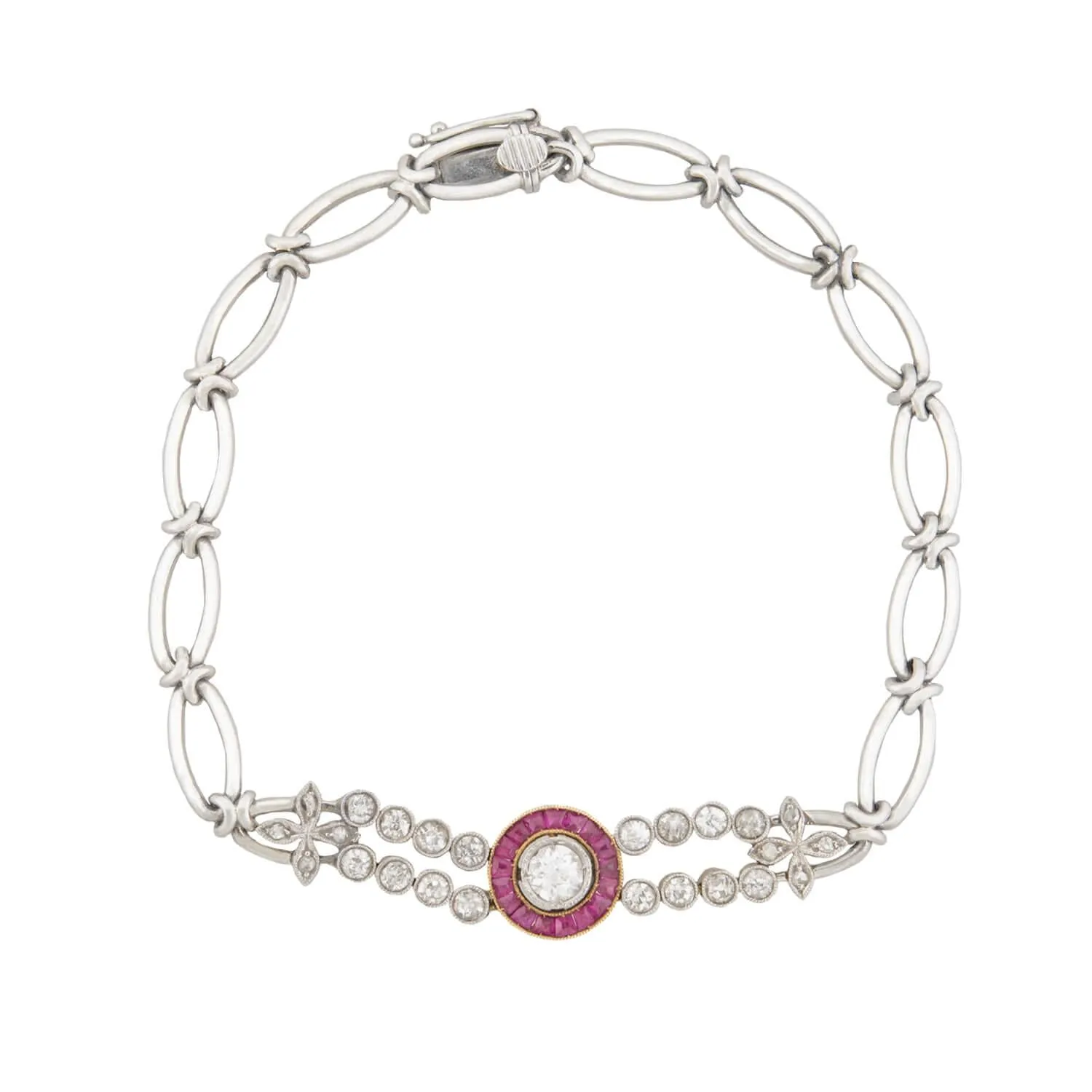 Edwardian 18k/Platinum Diamond and Ruby Halo Bracelet