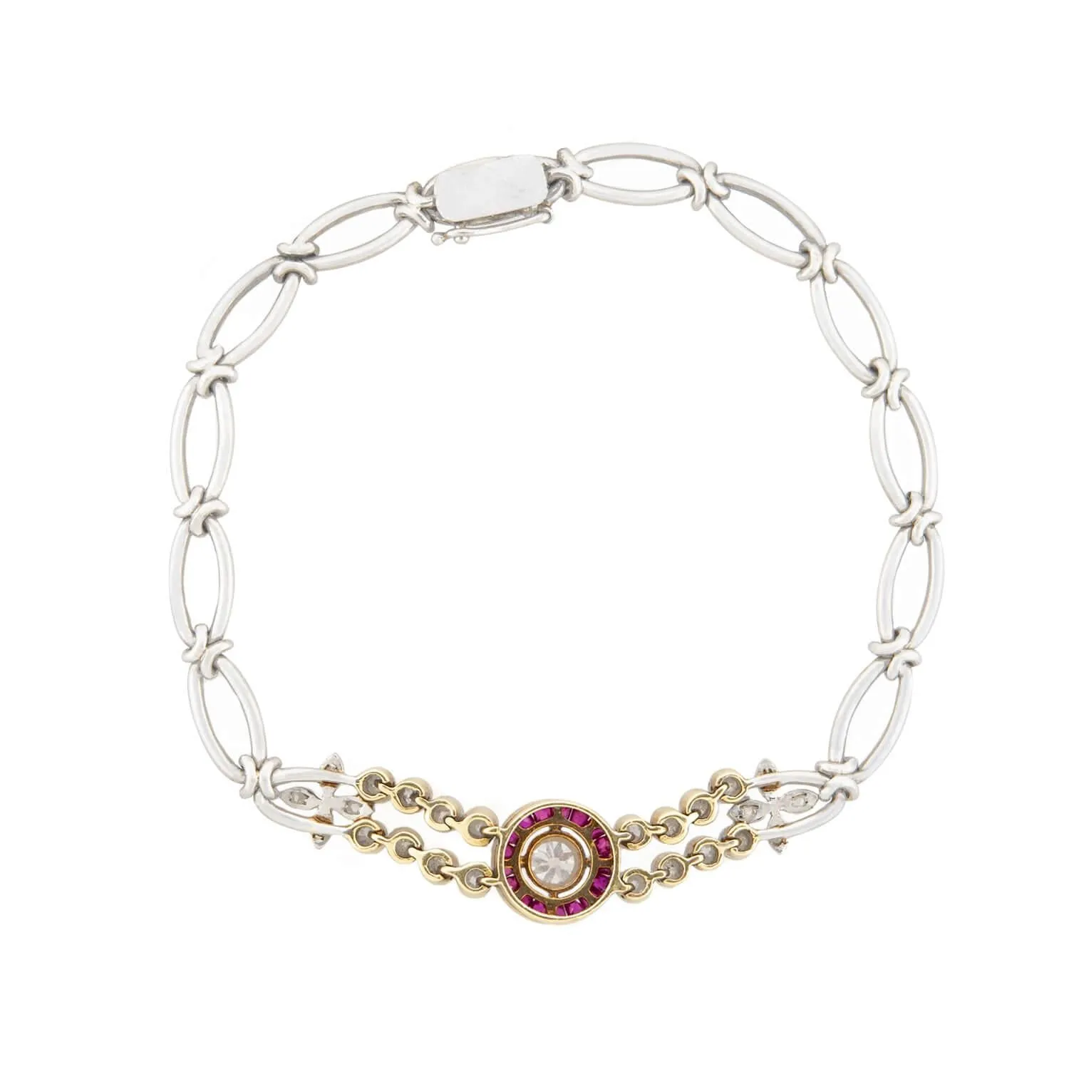 Edwardian 18k/Platinum Diamond and Ruby Halo Bracelet