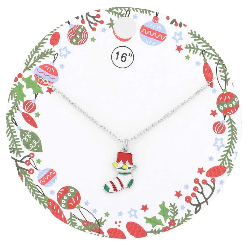 Enamel Christmas Sock Pendant Necklace by Madeline Love