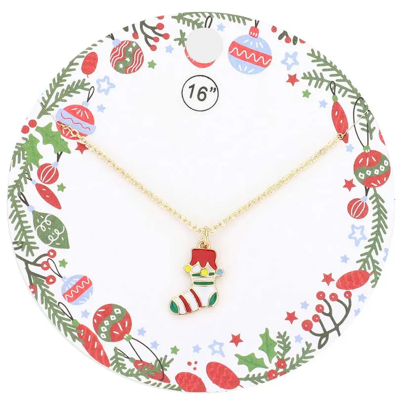 Enamel Christmas Sock Pendant Necklace by Madeline Love