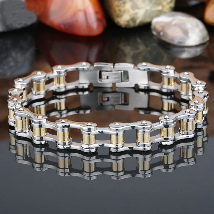 Fashion Charm Best Friends Mens Bracelets Men Jewelry Gold Stainless Steel Motorcycle Bicycle Chain Link Men's Bracelets