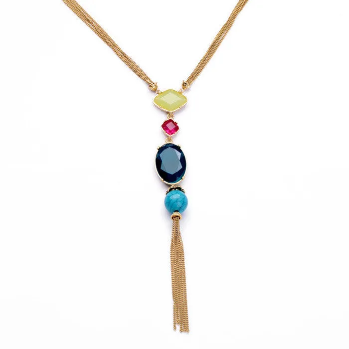 Fashion Jewelry Elegant 18k Gold Plated Beaded Long Pendant Necklace Women Jewelry