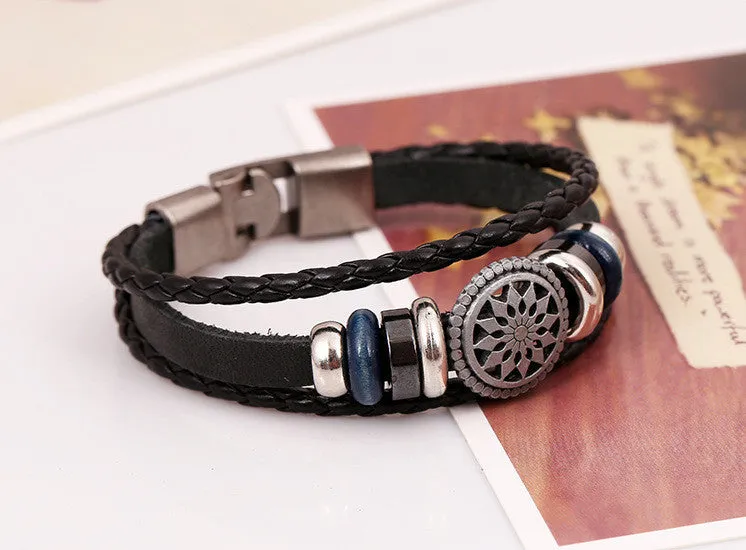 Fashion Jewelry Punk Vintage Braided Bracelets Bangles Men Women Handmade Leather Charm Bracelet