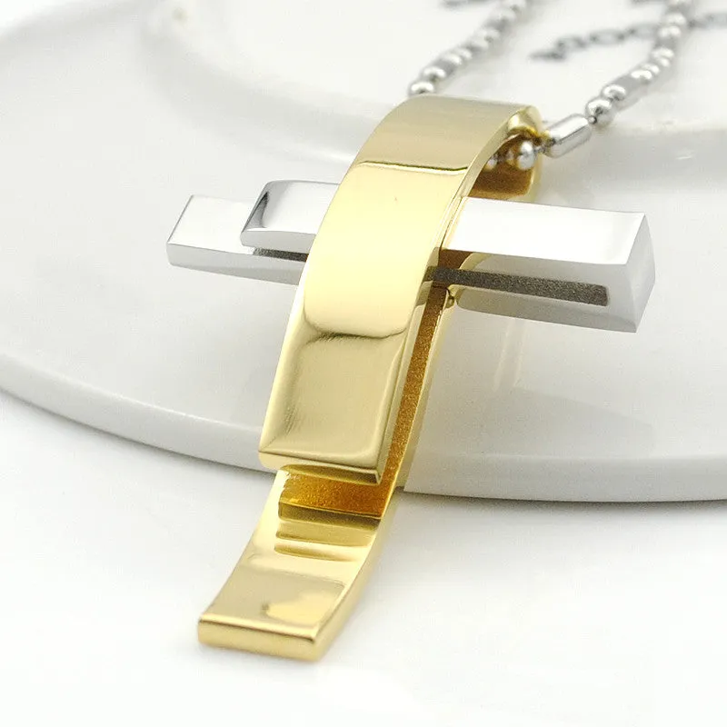 Fashion Silver Cross Stainless Steel Pendant Necklace Men Women Chain Murano Christian Jewelry Christmas Gifts