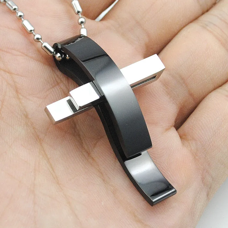 Fashion Silver Cross Stainless Steel Pendant Necklace Men Women Chain Murano Christian Jewelry Christmas Gifts