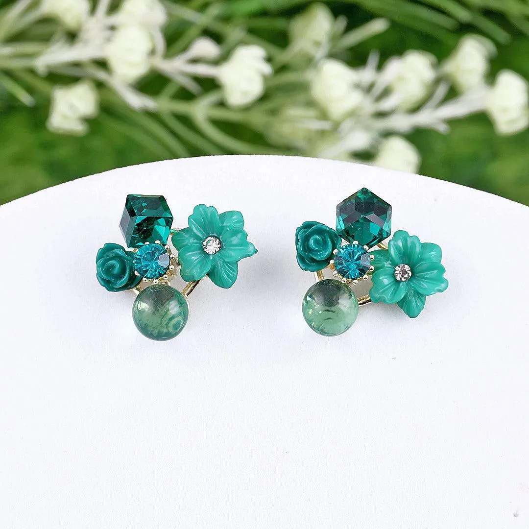 Floral Gemstone Stud Earrings