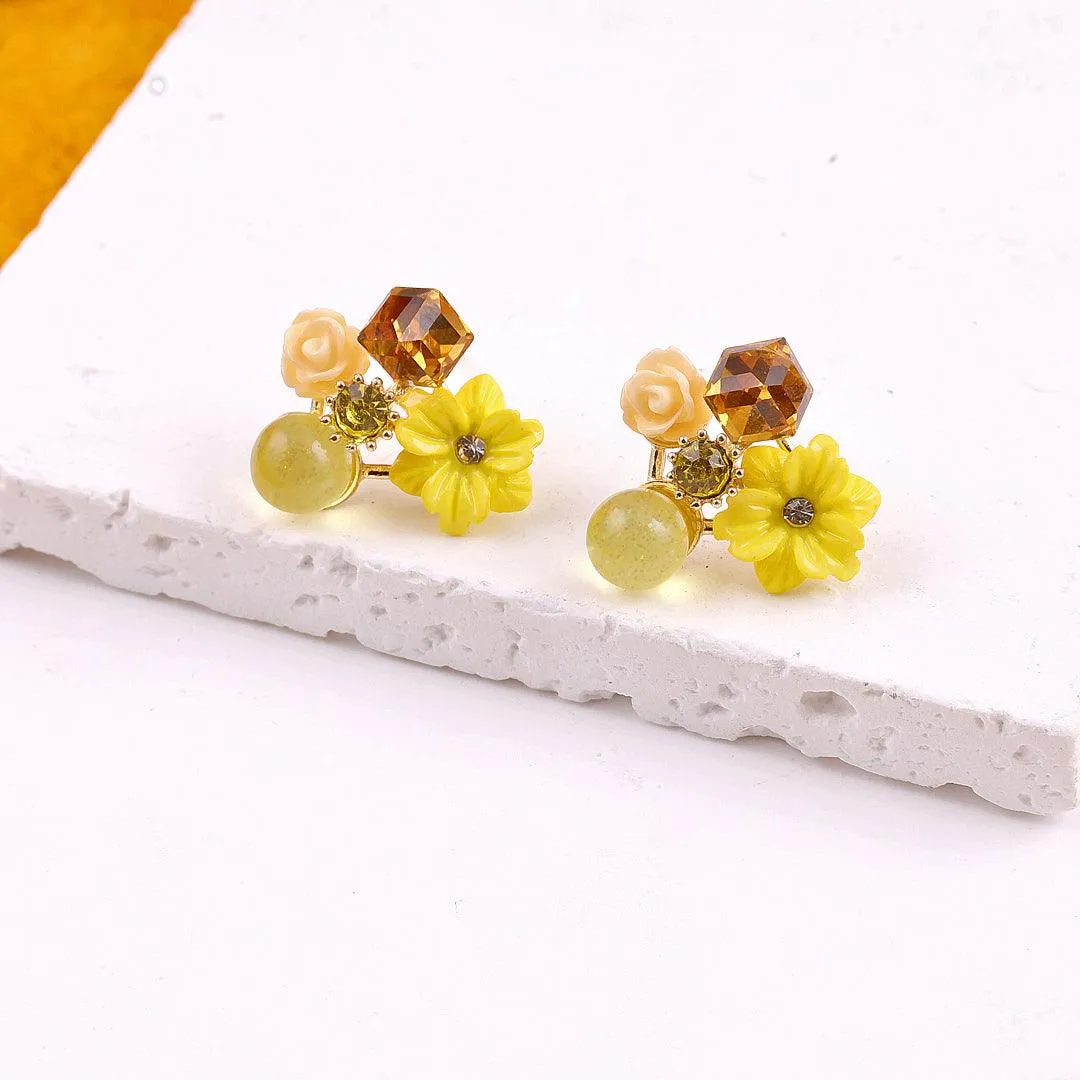 Floral Gemstone Stud Earrings