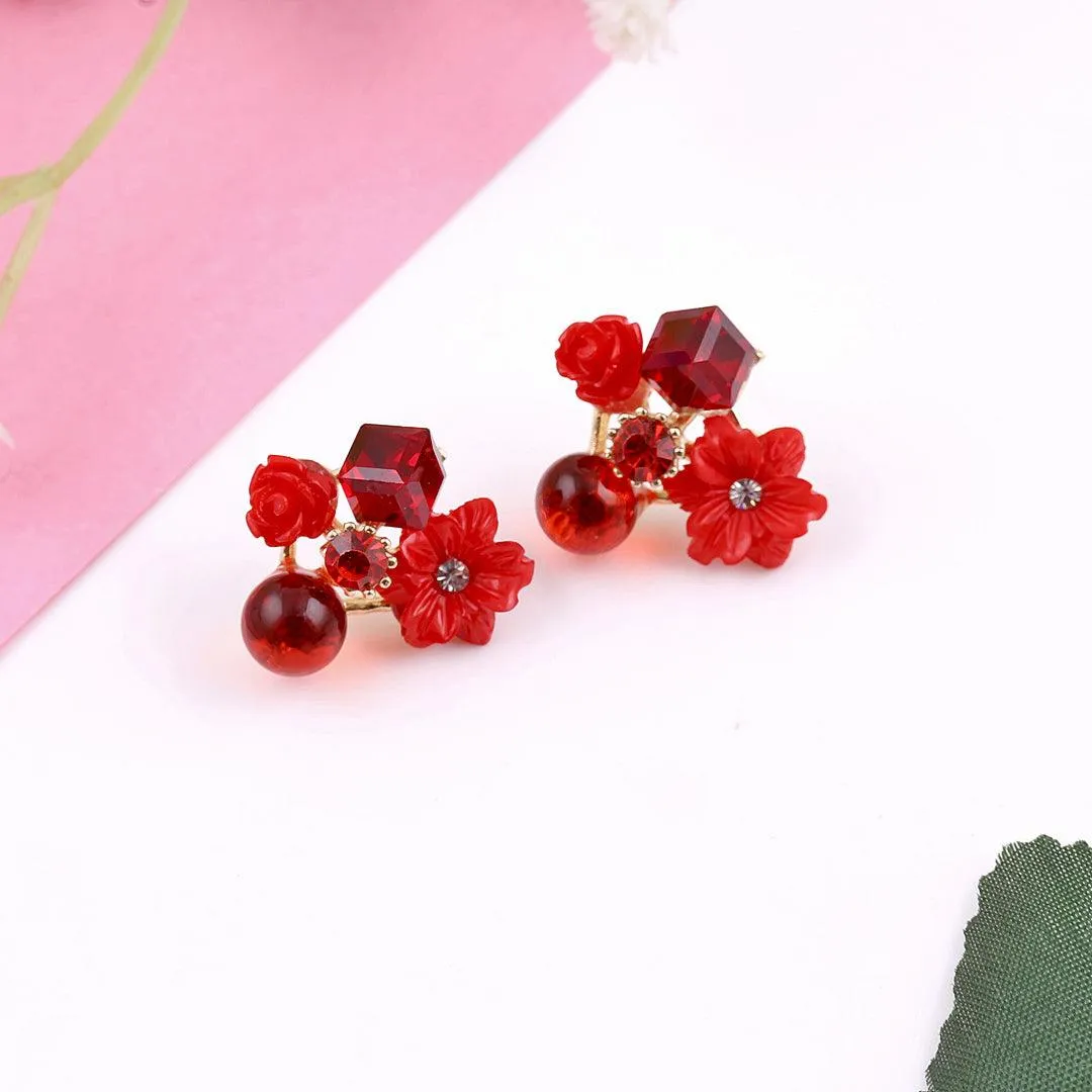 Floral Gemstone Stud Earrings