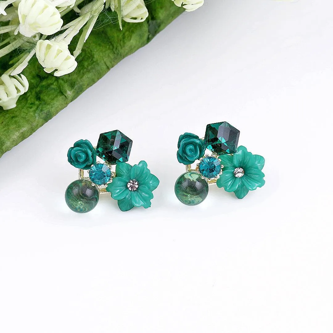 Floral Gemstone Stud Earrings