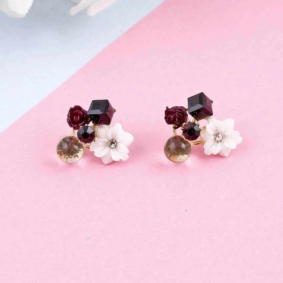 Floral Gemstone Stud Earrings