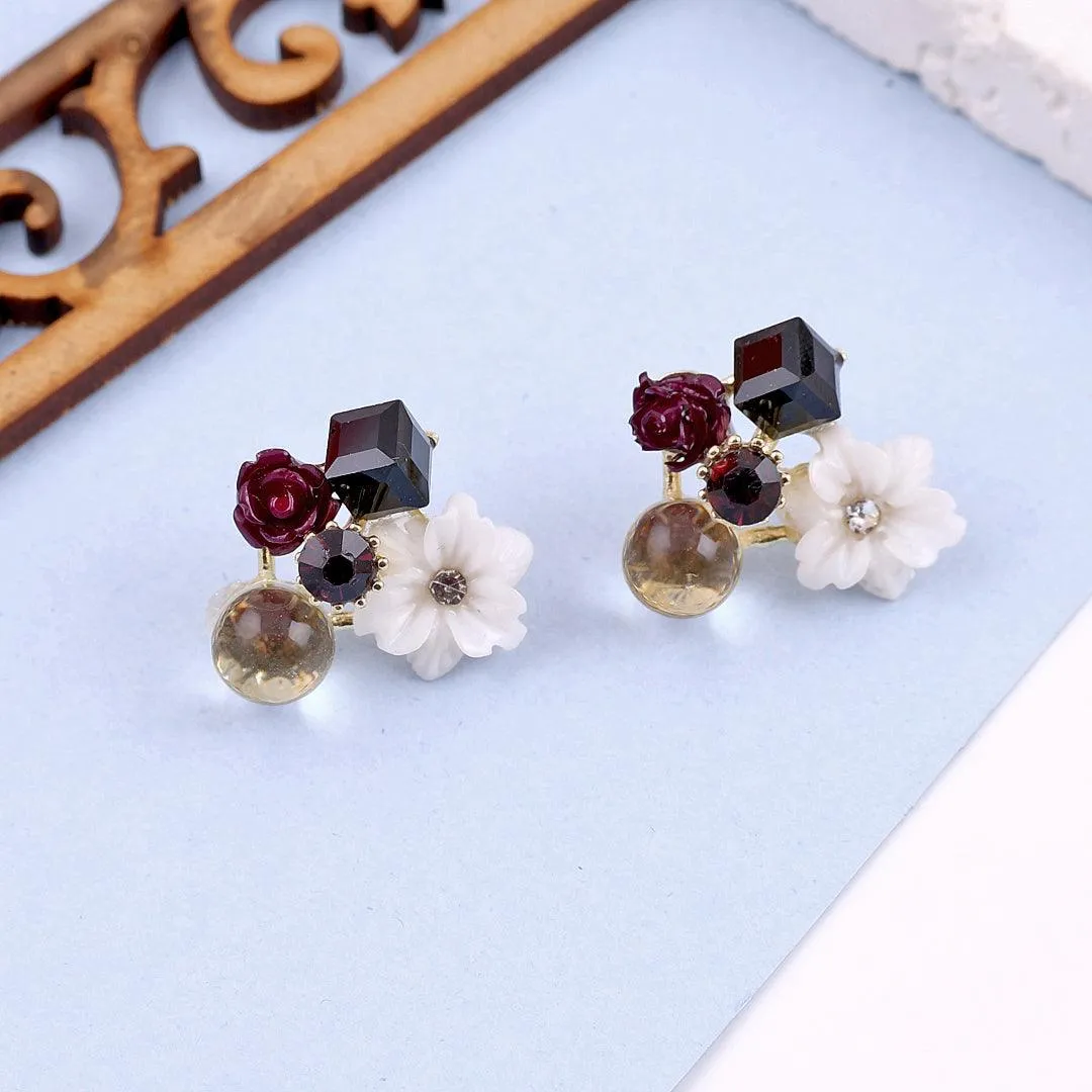 Floral Gemstone Stud Earrings