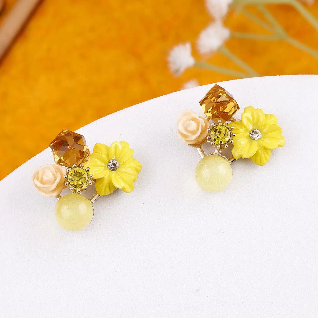 Floral Gemstone Stud Earrings