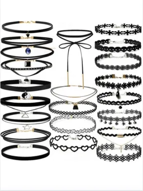 Girls Black 22pc Choker Necklace Set