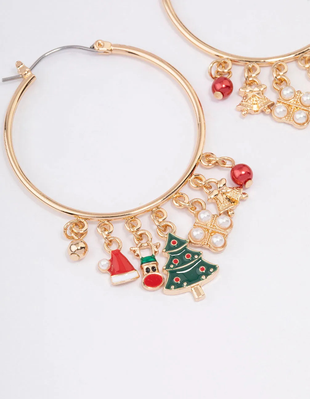 Gold Christmas Charm Hoop Earrings