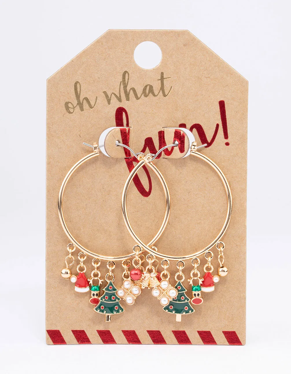 Gold Christmas Charm Hoop Earrings