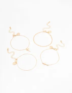 Gold Dainty Cross Bracelets 4-Pack