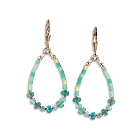 Gold Leverback Earrings with Emerald, Apatite, Turquoise