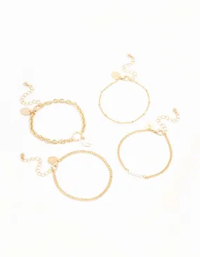 Gold Pearl & Chain Toggle Bracelets 4-Pack