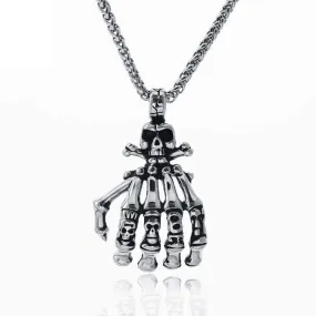 Gothic Skeleton Hand Bones Pendant Necklace (Vintage Silver) (27 5 Inch (70cm) )