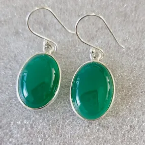 Green Onyx Oval 18mm x 13mm Bezel 925 Silver Earrings, GOE1