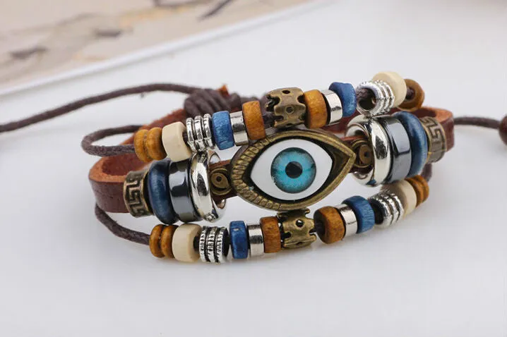 Handmade Color Turkish Eye Leather Adjustable Bracelet Wristband Jewelry Bijouterie Unisex Girls Woman