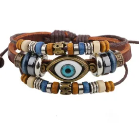 Handmade Color Turkish Eye Leather Adjustable Bracelet Wristband Jewelry Bijouterie Unisex Girls Woman