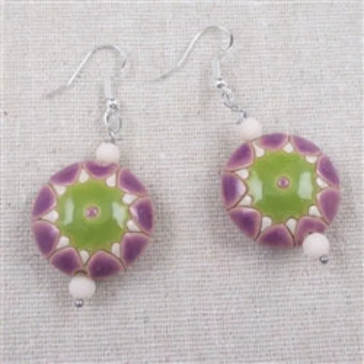 Handmade Lilac & Green Flower Drop Earrings